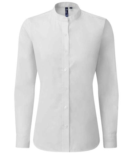 Premier Ladies Banded Collar Grandad Shirt - WHI - L